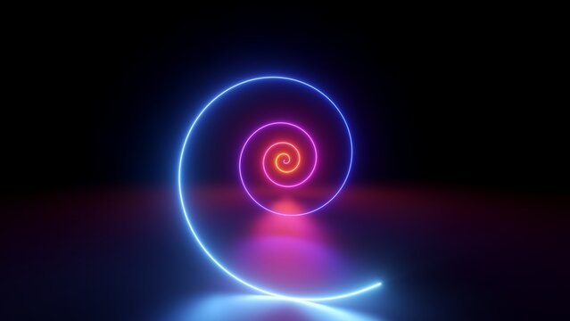 Wall Mural -  - 3d render, abstract geometric background, neon spiral line glowing in the dark. Simple helix. Minimalist wallpaper