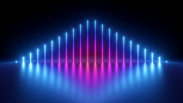 3d render, abstract minimal background, vertical pink blue neon lines, glowing in ultraviolet spectr