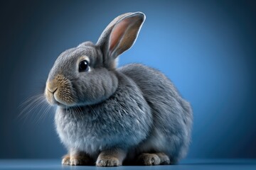 Wall Mural - Easter bunny rabbit on blue background. Easter holiday concept.