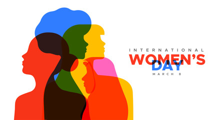 Wall Mural - Women's day colorful diverse people profile silhouette