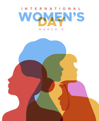 Wall Mural - International Women's day colorful diverse people profile silhouette card