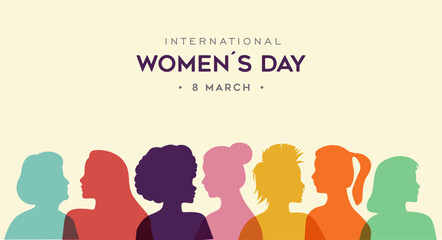 Wall Mural - Women's day diverse people profile colorful silhouette banner