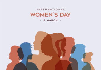 Wall Mural - International Women's day diverse people profile silhouette card
