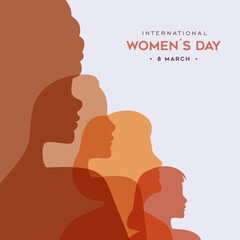 Wall Mural - International Women's day diverse people profile transparent silhouette card