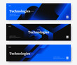 Web banner design collection in dark blue colors with abstract gradient geometirc shapes. Web header concept in strict minimalist style. Hi-tech background for your business.