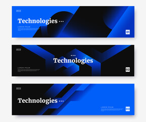 Poster - Web banner design collection in dark blue colors with abstract gradient geometirc shapes. Web header concept in strict minimalist style. Hi-tech background for your business.