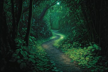 Fairy Tale Path in Lush Amazonian Forest, generative ai