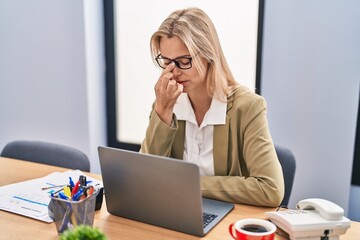 Sticker - Young blonde woman business worker stressed working at office