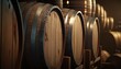 Barrels of wine. Vineyard. Wine cellar. Winery. Oak cask storage of alcohol.