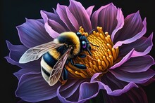 A Bumblebee Sipping Nectar From A Dahlia Bloom In Purple Generative AI