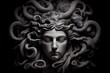 The Classic Depiction Of The Head Of The Gorgon Medusa From Ancient Mythology. A Gloomy Awesome Look Horror Fright. Technology. Generative AI