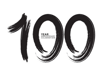 Wall Mural - 100 year anniversary celebration logotype black paintbrush vector, 100 number design, 100th Birthday invitation, anniversary template, logo number design vector, calligraphy font, typography logo