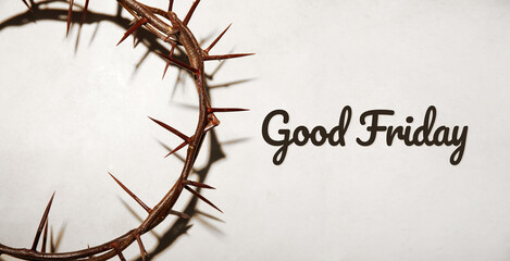 Wall Mural - Crown of thorns and text GOOD FRIDAY on light background