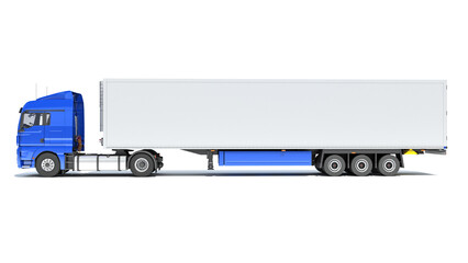 Truck with Reefer Refrigerator Trailer 3D rendering on white background