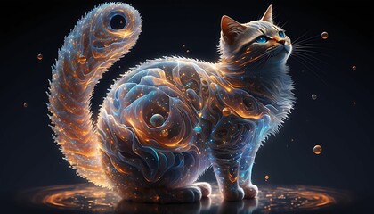 Wall Mural - Illustration portrait of a cat with a colorful nebula with Generative AI Technology.