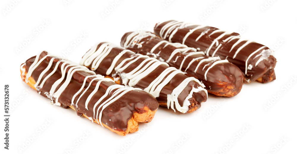 Chocolate eclairs isolated on white background
