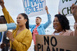 Protest, global warming and megaphone with black woman at the beach for environment, earth day and sign. Climate change, community and pollution with activist for social justice, support or freedom