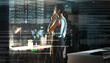 © Chanelle M/peopleimages.com - Hologram numbers, stock exchange or business woman review finance panel, IPO database or future night overlay. Forex investment ui, data analysis hud or thinking broker trading NFT, bitcoin or crypto