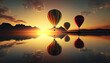 © coco - balloon flying into sunset over water, generative Ai