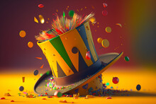 Clown Hat With Colorful Confetti. April Fools' Day Celebration, Ai Generated