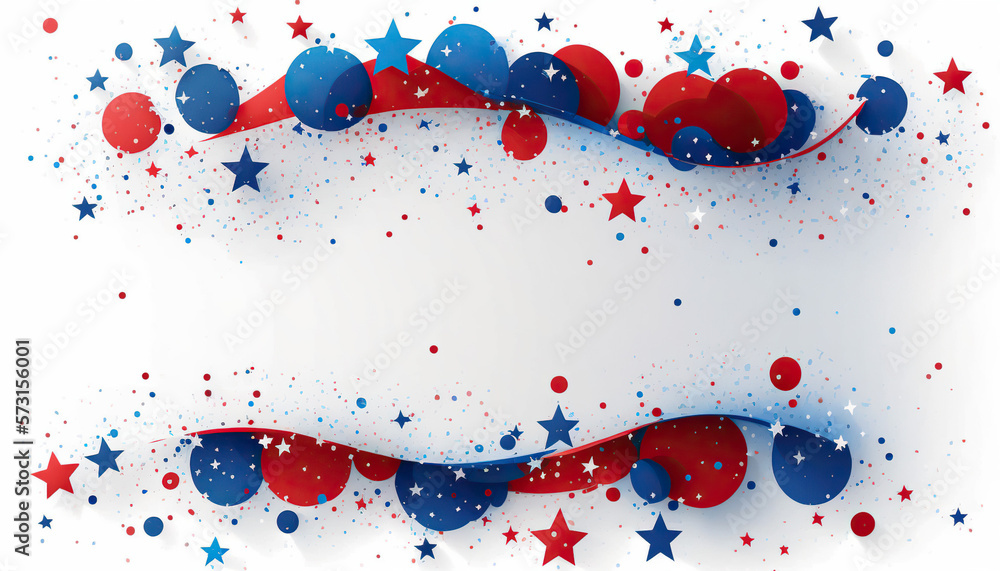 American colors border frame blue and red stars falling, generative ...