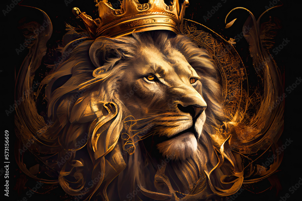 Magnificent lion with golden crown Generative AI Illustration Stock ...