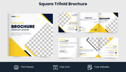 Creative square trifold brochure template design and leaflet