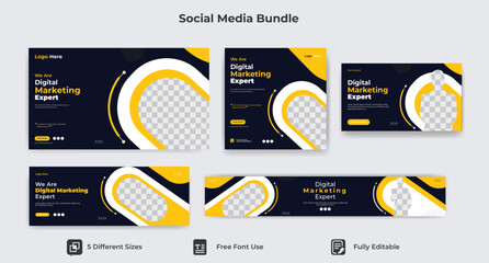 Facebook cover banner template instagram post youtube cover thumbnail web banner identity social media bundle package layout