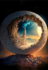 Wall Mural - Generative AI abstract render of a fantasy lunar landscape