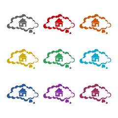 Sticker - Dream to have your own home icon isolated on white background. Set icons colorful