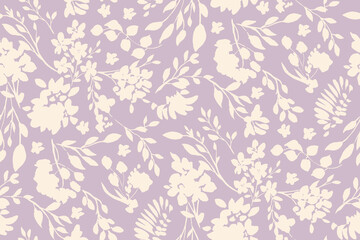 bicolor contour silhouette seamless pattern with flowers and leaves. abstract floral spring, summer 