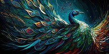 Abstract Colorful Peacock Art Painting, Generative AI