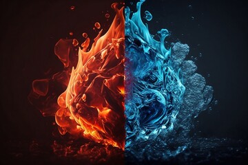 fire flames contrast with ice, generative ai