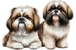 Two shih tzus standing side by side on a white background. Generative AI