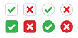 © Martin - Check mark and X mark icon. Checkmark and x mark icon for apps and websites. Green and red check mark icon on white background - stock vector.