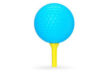 Wall Mural - Blue golf ball on tee isolated on white background