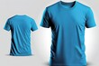 Blue blank men T-shirt template with invisible model body, empty crewneck shirt front and back view tees