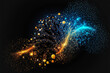 Abstract colorful wave and particles, technology and science concept in a dark background. Internet web technology, neural network memory. Copy space in center, Made with Generative AI