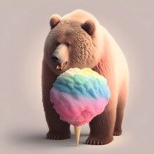 A Brown Bear With Rainbow Cotton Candy Instead Of Fur 