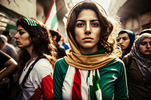 Generative AI Illustration Of Iranian Women Protest Against Oppression