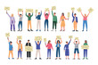 © Natalia - Protester people, crowd with banners. Male and female persons holding blank placard posters, protest groups, modern political characters. Vector garish cartoon flat isolated illustration set