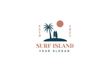 Sticker - Surf Island Logo Vector Icon Illustration