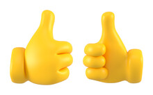 Yellow Emoji Hand Showing Thumb Up Or Like Gesture Isolated. Set Of Different Gestures Icons, Symbols, Signals And Signs Of Rating. 3d Rendering.