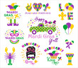 Mardi Gras carnival lettering quotes set in flat style