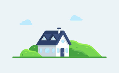 White house vector illustration in cartoon style. Flat modern house in nature. Clear colors illustration for game,ui and more. 