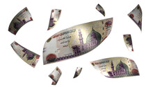 3D Render Set Of Flying Egypt 200 Pounds Money Banknote