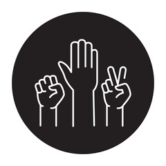 Canvas Print - Raised hands color line icon. Corporate work.