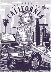 Canvas Print - Cool girl driver monochrome flyer