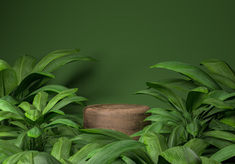 Poster - podium inside plants the jungle. Sustainability concept.