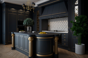 Wall Mural - Stylish cozy kitchen island in luxury house. Idea for interior design. AI